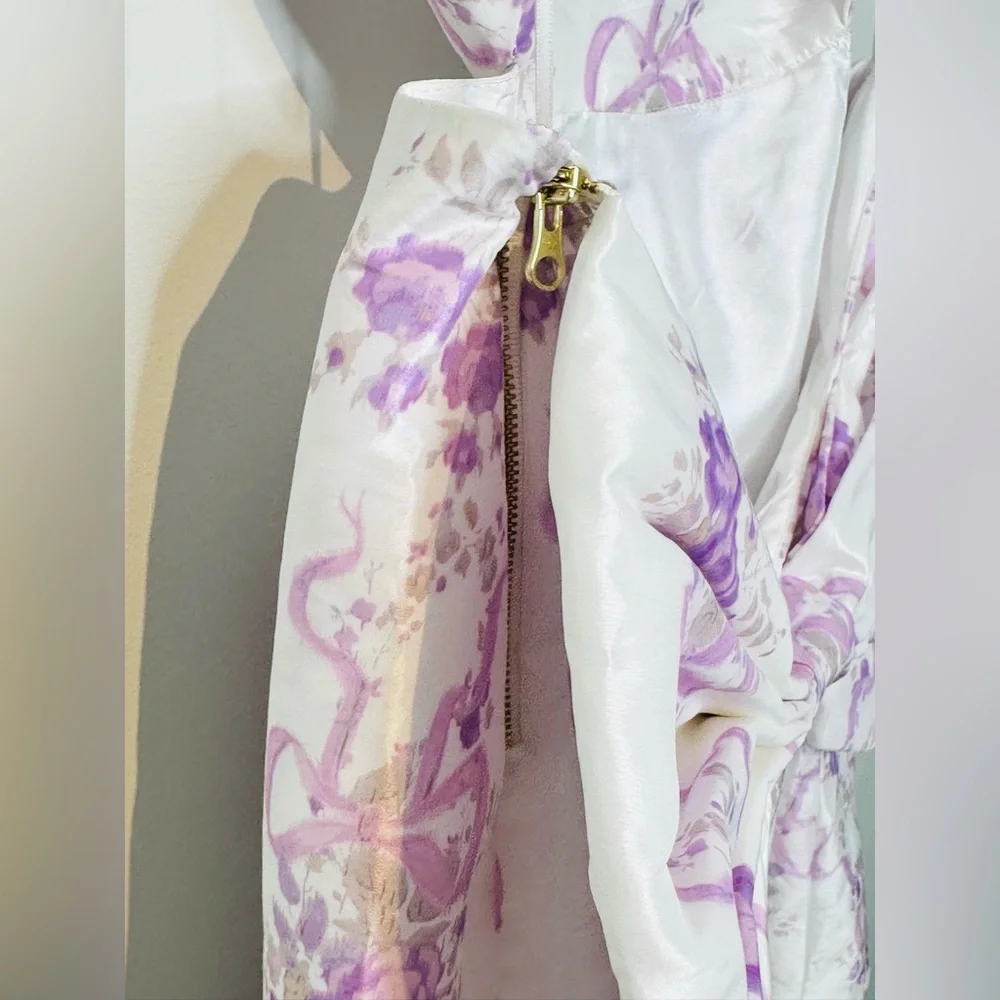 LoveShackFancy Till French Lilac White Sateen Bow Back Dress Size 12 NWT - Picture 11 of 16